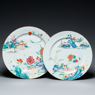 Deux plats en porcelaine de Chine famille rose, Qianlong