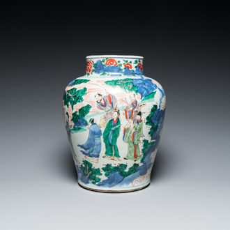 A Chinese wucai 'Eight immortals' vase, Transitional period