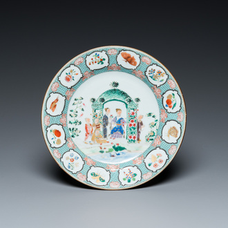 A Chinese famille rose 'arbor' plate after a design by Cornelis Pronk, Qianlong