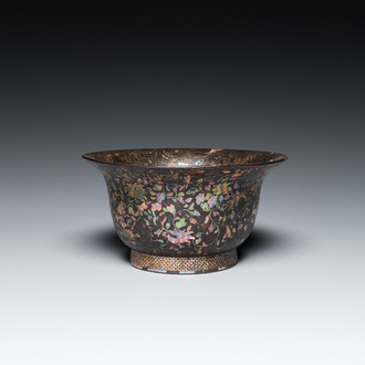 A large Chinese mother-of-pearl-inlaid black lacquer bowl, Kangxi