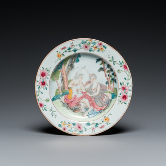 A Chinese famille rose 'mythological subject' plate with Apollo and Daphne, Yongzheng