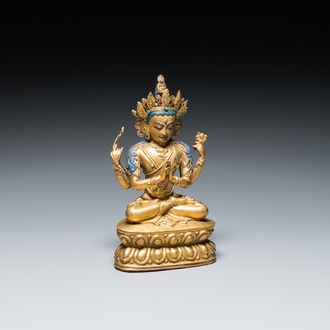 A Sino-Tibetan gilt bronze figure of Avalokitesvara, 17/18th C.