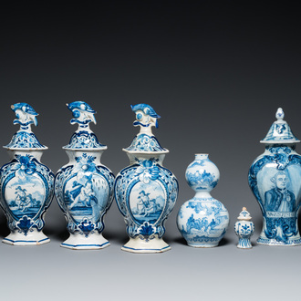 Six Dutch Delft blue and white vases, 17/18th C.