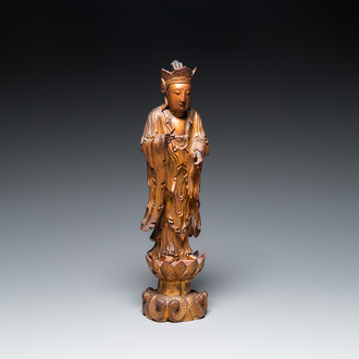 A Chinese gilt-lacquered wood sculpture of a monk, Qing