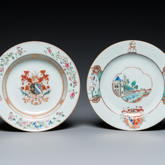 Two Chinese famille rose armorial plates, Yongzheng/Qianlong