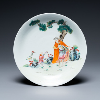 A Chinese famille rose 'foreigner' plate, Qianlong mark and probably of the period