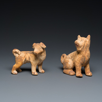 Two Chinese 'mingqi' painted pottery models of dogs, Han