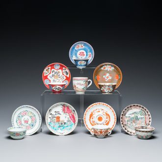 Seven Chinese famille rose cups and seven saucers, Yongzheng/Qianlong