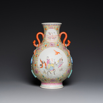 A Chinese famille rose 'hu' vase with 'eight immortals' design, Qianlong mark, Republic