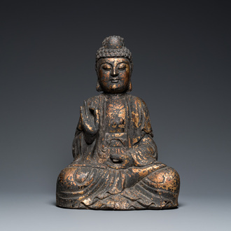 A large Chinese gilded wooden Buddha, Qing