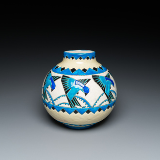 Charles Catteau (1880-1966) for Boch Kéramis: a globular Art Deco crackle-glazed vase with swallows