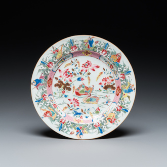 A Chinese famille rose plate with immortals and mandarin ducks, Yongzheng