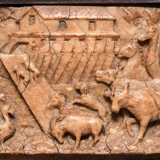 A Malines alabaster relief carving depicting Noah's Ark, Flanders, late 16th C.