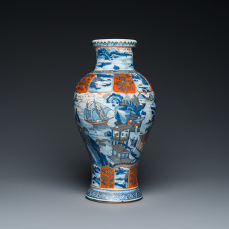 A Chinese blue and white Dutch-decorated 'landscape' vase, Kangxi