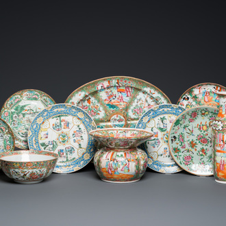 An extensive collection of Chinese Canton famille rose porcelain, 19th C.