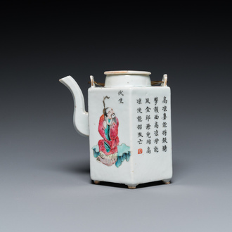 A Chinese hexagonal famille rose 'Wu Shuang Pu' teapot and cover, 19th C.