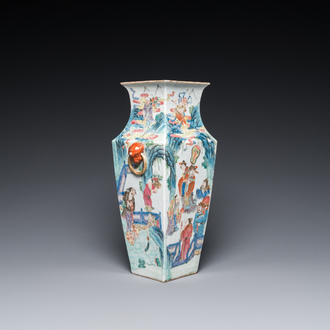 A square Chinese famille rose 'immortals' vase, 19th C.