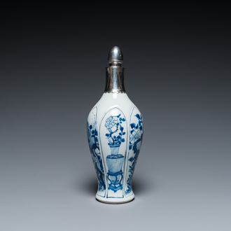 A Chinese blue and white vase with silver mount, Kangxi