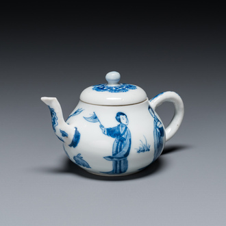 A Chinese blue and white 'Long Eliza' teapot and cover, Chenghua mark, Kangxi