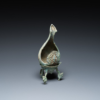 A ritual Khmer bronze conch shell, Cambodia, probably Angkor period, 12th C.