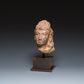 A Javanese carved andesite stone head of Shiva, Indonesia, probably 8/9th C.