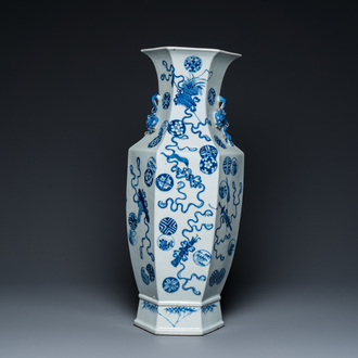 A Chinese blue and white hexagonal 'anbaxian' vase, 19th C.