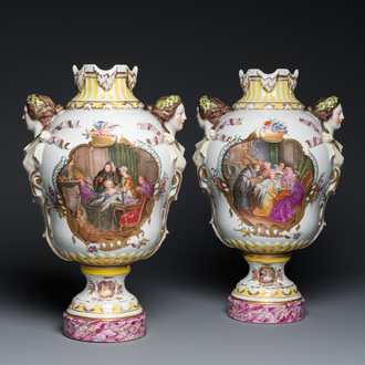 A pair of impressive Meissen porcelain vases, 19th C.