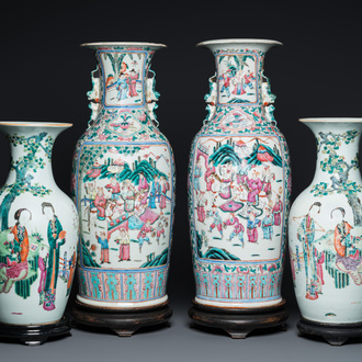 Two pairs of Chinese famille rose vases, 19th C.