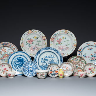 A varied collection of Chinese blue, white and famille rose porcelain, Yongzheng and later