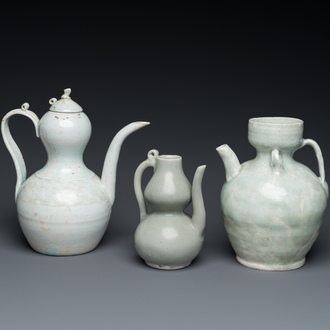 Three Chinese celadon- and qingbai-glazed jugs, Song and later