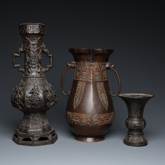 Three Chinese bronze vases, 17th C. and later