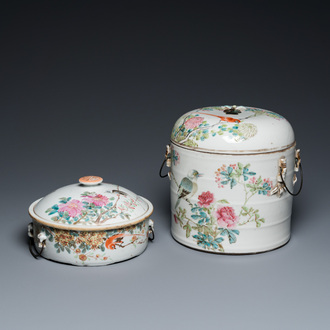 Deux bols couverts en porcelaine de Chine qianjiang cai, marque de Tongzhi, 19ème