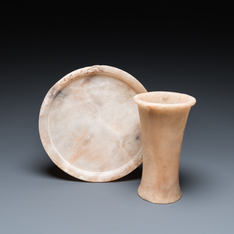 An Egyptian alabaster vase and a dish, Old Kingdom