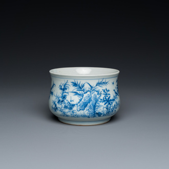 A Chinese blue and white censer with birds among blossoming branches, 19th C.