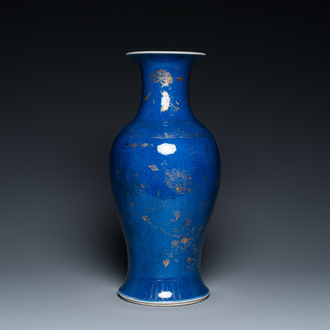 A Chinese gilt-decorated powder blue-ground vase, 18/19th C.