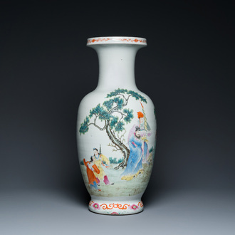 A Chinese famille rose 'narrative subject' vase, Qianlong mark, 19/20th C.