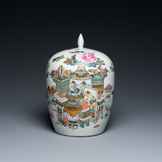 A Chinese qianjiang cai 'antiquities' jar and cover, signed Xu Pinheng 許品衡, dated 1903