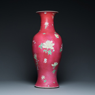 A Chinese famille rose ruby sgraffito-ground vase, Qianlong mark, Republic