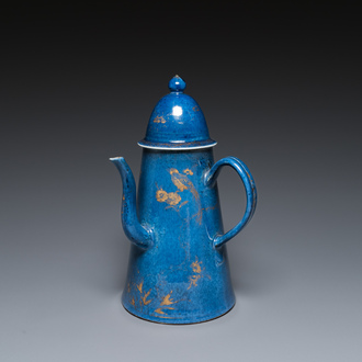 A Chinese gilt-decorated powder-blue coffeepot and cover, Kangxi