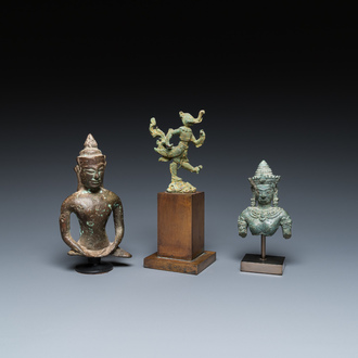 Three bronze Khmer sculptures of Buddha, Himmapan and Uma, Cambodia and Thailand, Bayon, 11th C. and later
