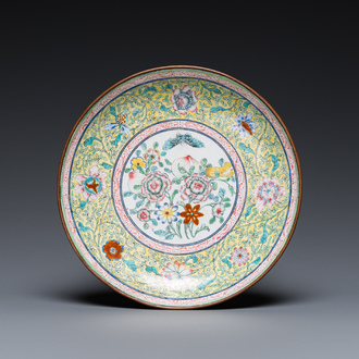 A Chinese Canton enamel 'sanduo' plate, Qianlong