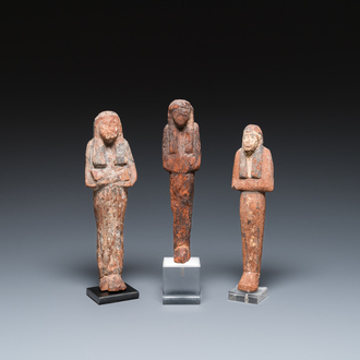 Three Egyptian polychromed wooden ushabtis, New Kingdom