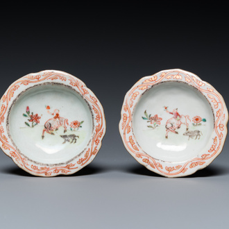 A pair of Chinese famille rose 'boy on a buffalo' salts, Qianlong