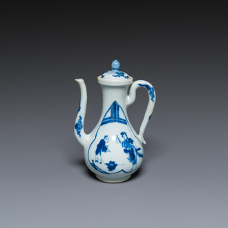 A Chinese blue and white 'Xi Xiang Ji' ewer and cover, Xuande mark, Kangxi