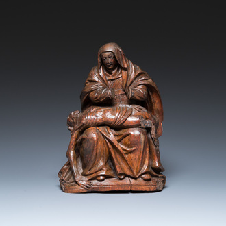 A French walnut Pietà, Burgundy, 16th C.