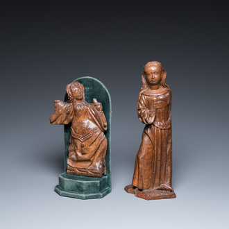 Two wood sculptures of Saint Cecilia and Mary Magdalene, Flanders and Germany, 16th C.