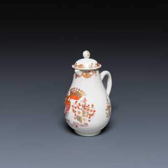 A Chinese famille rose armorial jug and cover with the arms of De Riet and Bouillon for the Dutch market, Qianlong