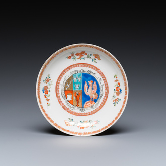 A Chinese verte-Imari armorial dish for the Dutch market with the arms of Scholten impaling Hogenberg, Yongzheng