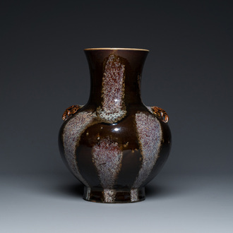 A Chinese brown-flambé-glazed 'hu' vase, Kangxi mark, 19th C.