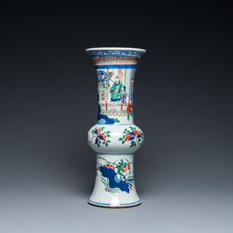 A Chinese wucai 'gu' vase with narrative design, 19th C.